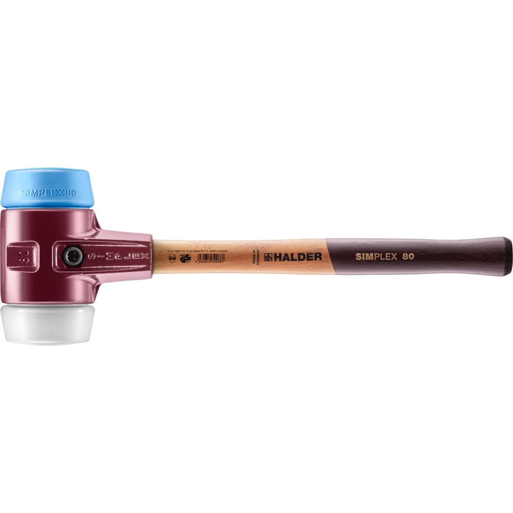 Maillet SIMPLEX avec boîtier en fonte malléable et manche en bois diam 80 TPE souple Superplastique - HALDER - 3017.080