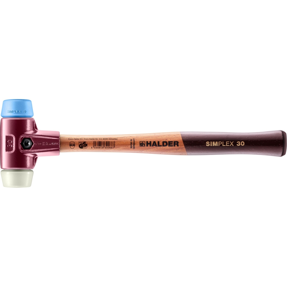 Maillet SIMPLEX avec boîtier en fonte malléable et manche en bois diam 30 TPE souple nylon - HALDER - 3018.030