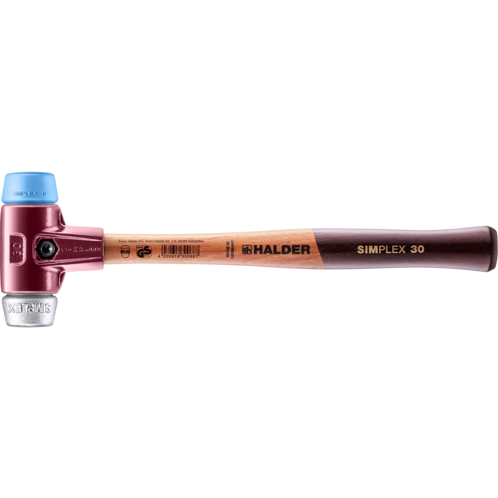 Maillet SIMPLEX avec boîtier en fonte malléable et manche en bois diam 30 TPE souple métal doux - HALDER - 3019.030