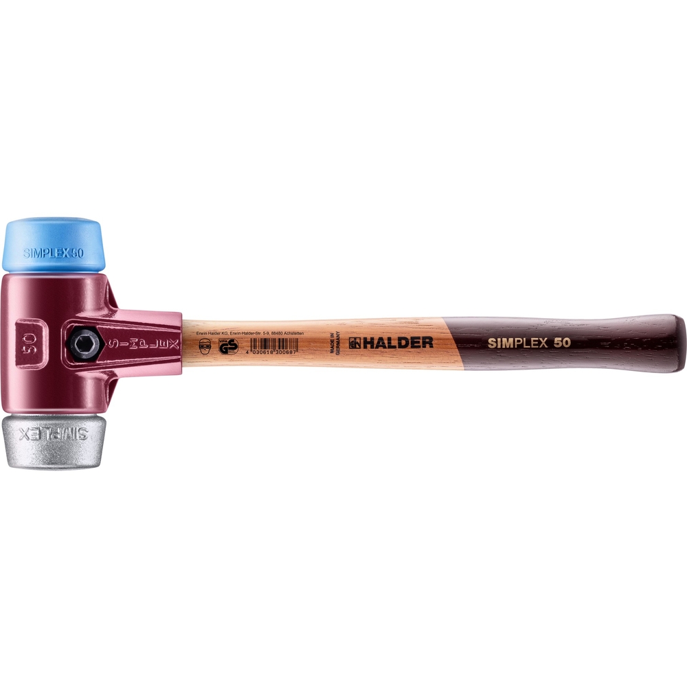 Maillet SIMPLEX avec boîtier en fonte malléable et manche en bois diam 50 TPE souple métal doux - HALDER - 3019.050