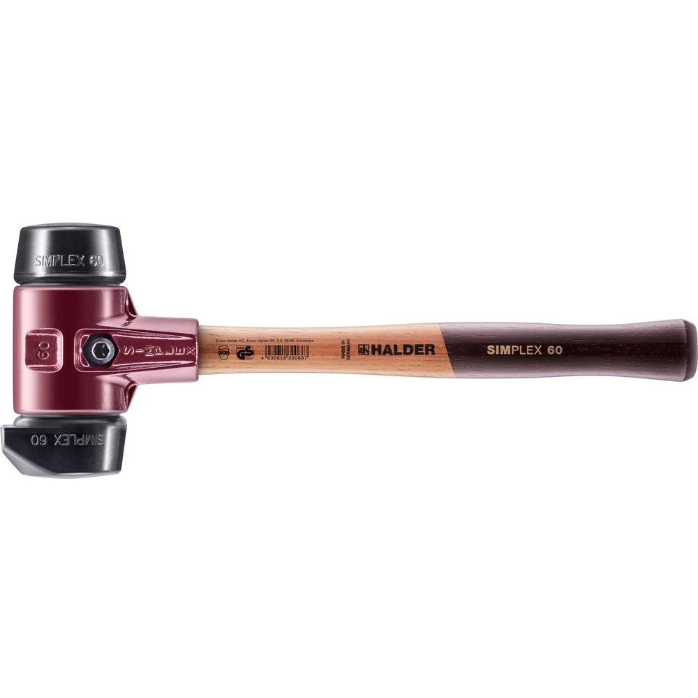 Maillet SIMPLEX avec boîtier en fonte malléable et manche en bois diam 60 caoutchouc - HALDER - 3022.260