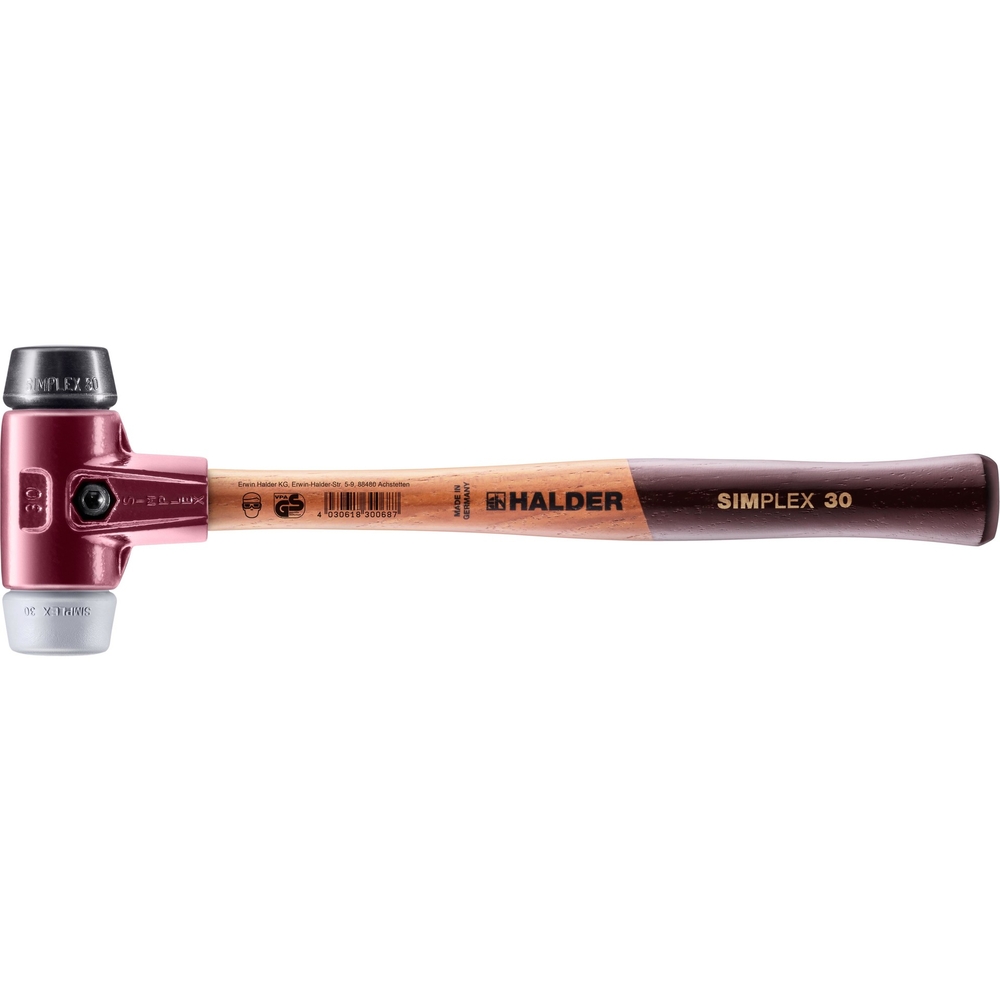Maillet SIMPLEX avec boîtier en fonte malléable et manche en bois diam 30 caoutchouc chargé TPE - HALDER - 3023.030