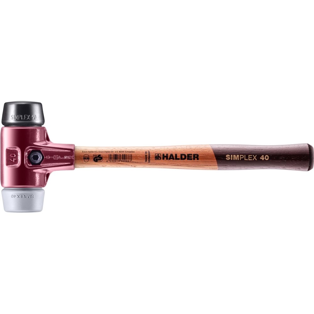 Maillet SIMPLEX avec boîtier en fonte malléable et manche en bois diam 40 caoutchouc chargé TPE moyen - HALDER - 3023.040