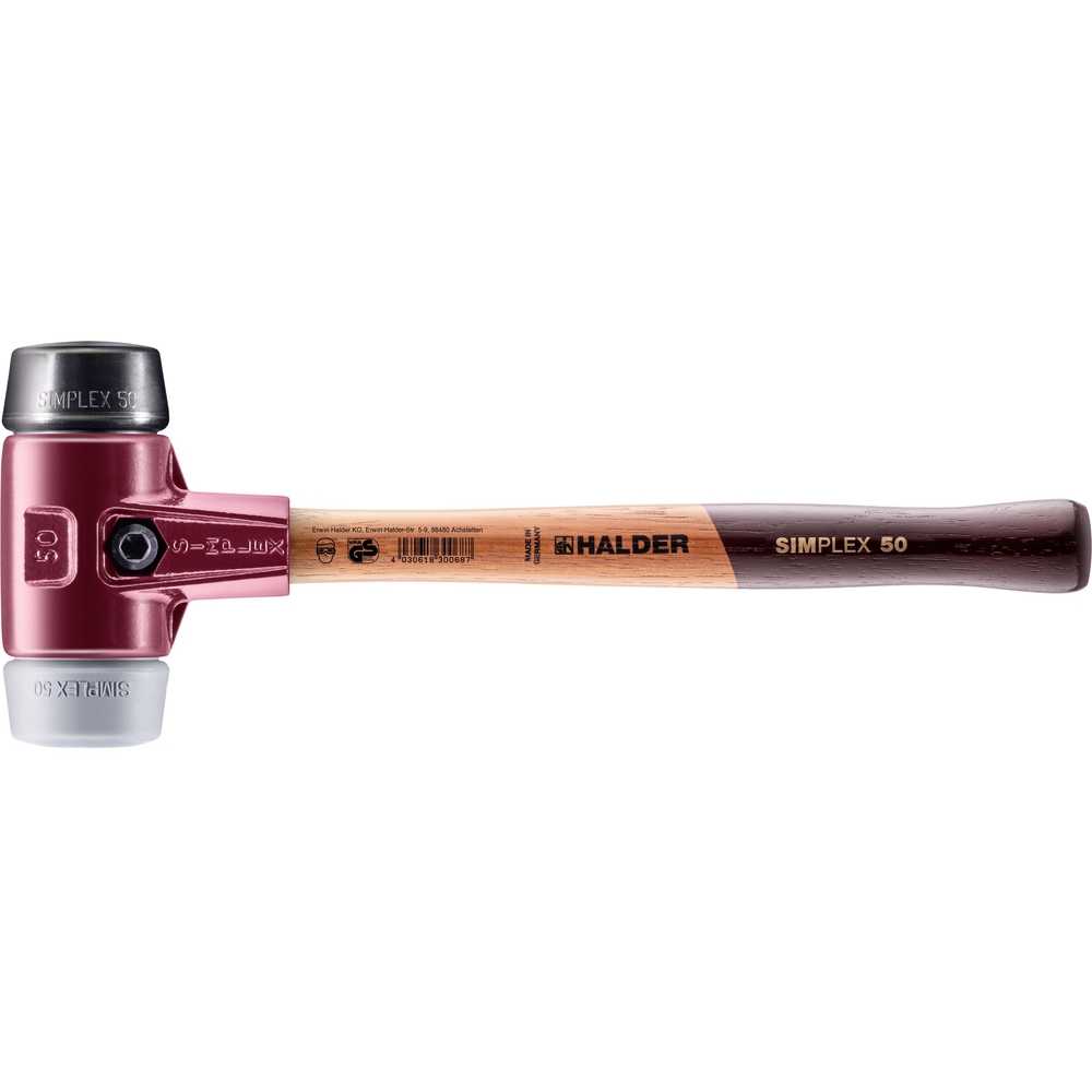 Maillet SIMPLEX avec boîtier en fonte malléable et manche en bois diam 50 caoutchouc chargé TPE moyen - HALDER - 3023.050