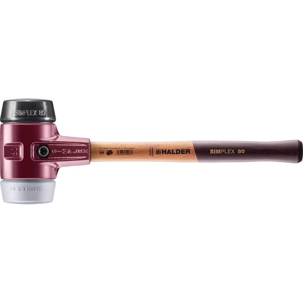 Maillet SIMPLEX avec boîtier en fonte malléable et manche en bois diam 80 caoutchouc chargé TPE moyen - HALDER - 3023.080