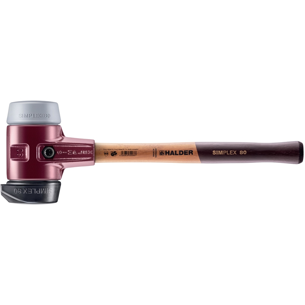 Maillet SIMPLEX boîtier fonte malléable manche bois diam 80 caoutchouc pied intégré TPE moyen - HALDER - 3023.280