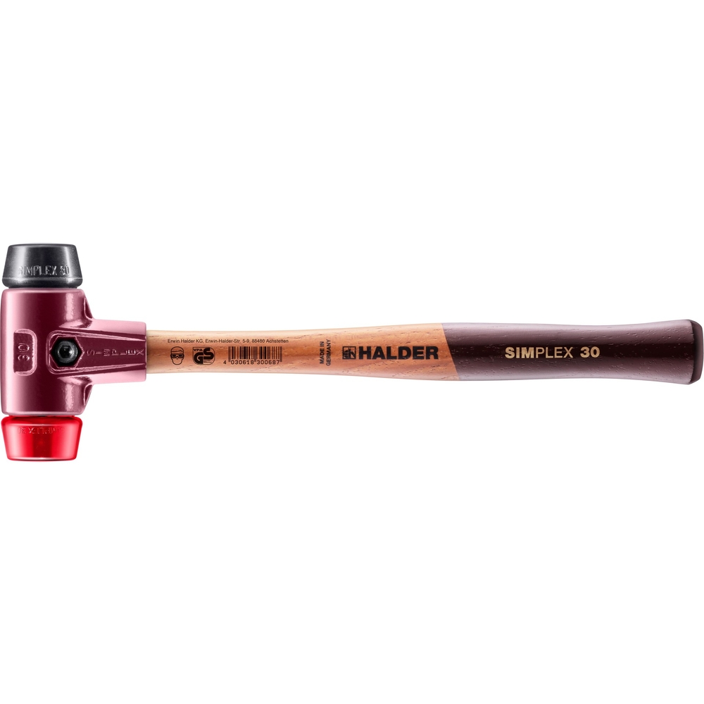 Maillet SIMPLEX avec boîtier en fonte malléable et manche en bois diam 30 caoutchouc - HALDER - 3026.030