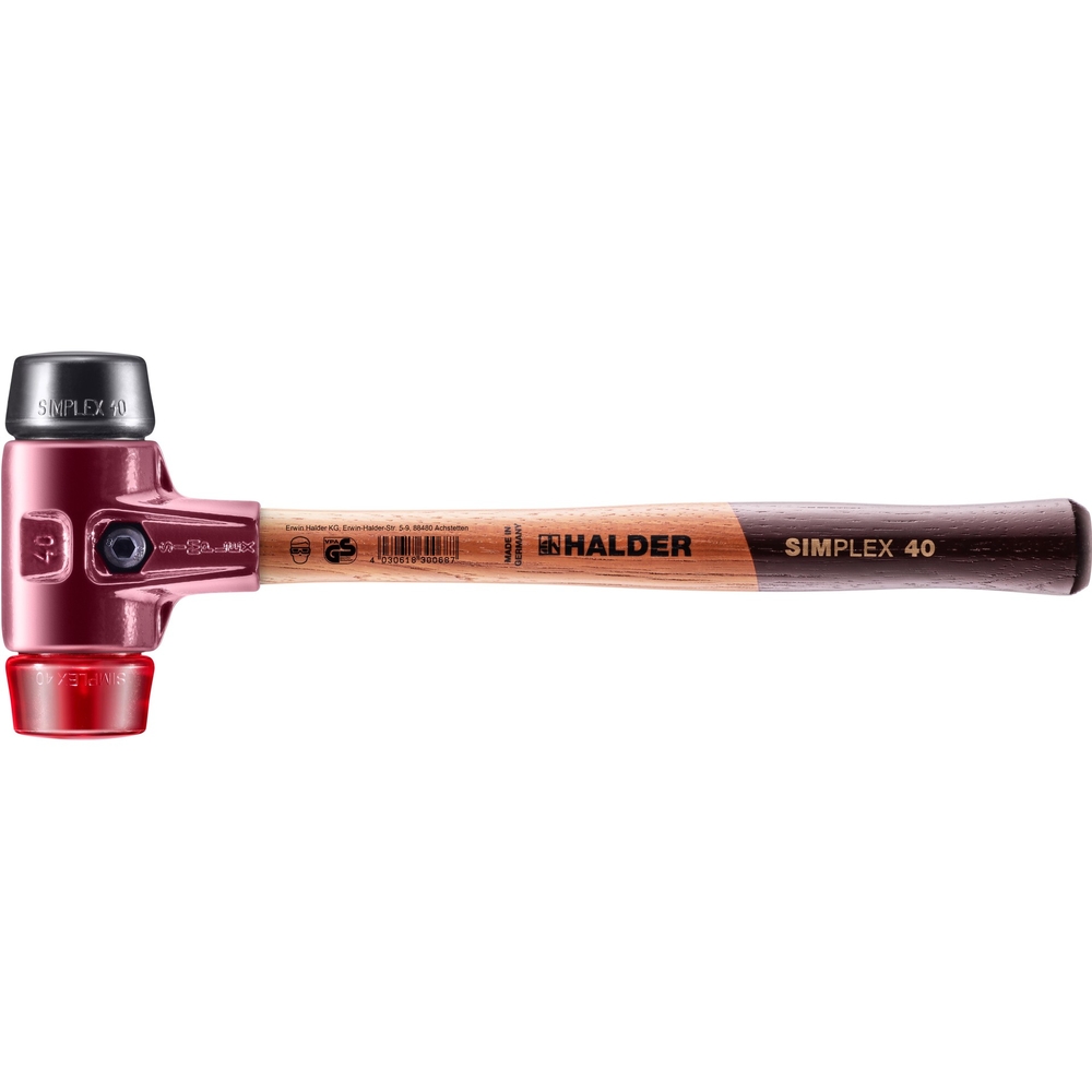 Maillet SIMPLEX avec boîtier en fonte malléable et manche en bois diam 40 caoutchouc chargé plastique - HALDER - 3026.040