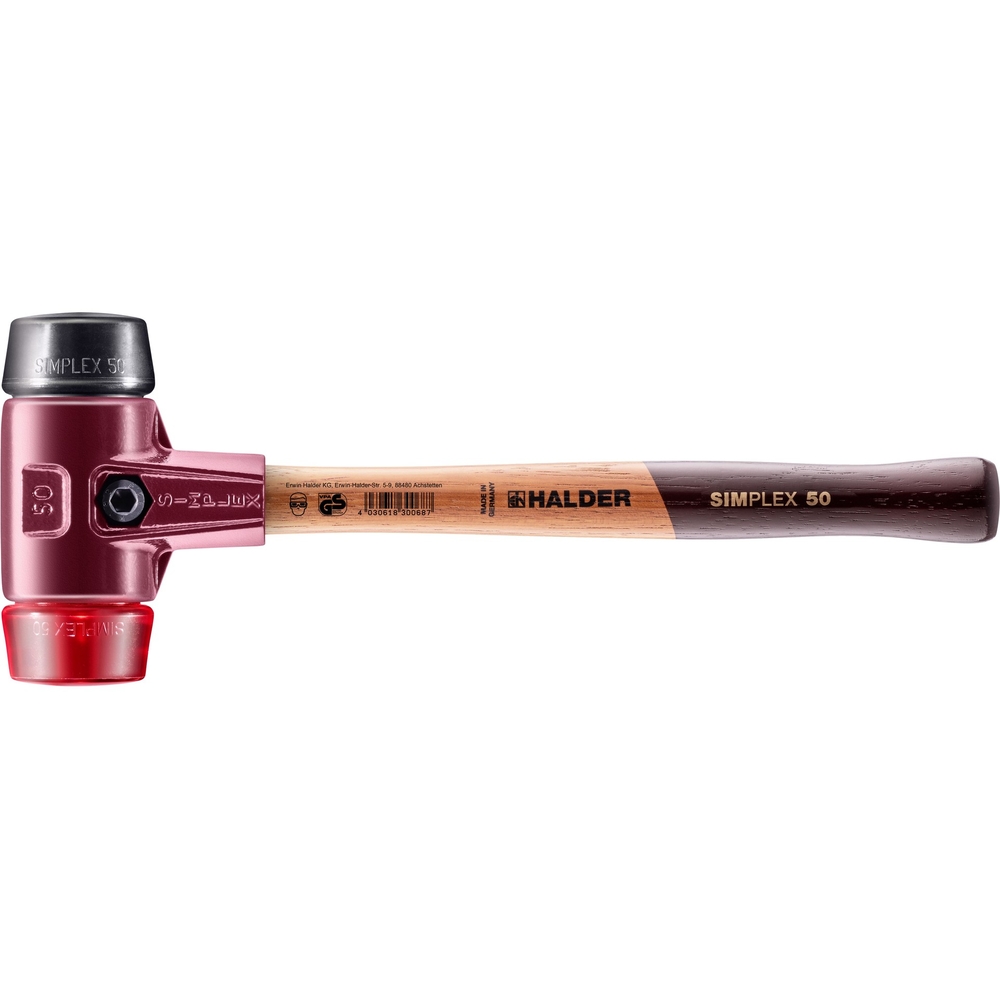 Maillet SIMPLEX avec boîtier en fonte malléable et manche en bois diam 50 caoutchouc chargé plastique - HALDER - 3026.050