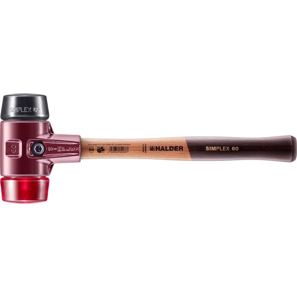 Maillet SIMPLEX avec boîtier en fonte malléable et manche en bois diam 60 caoutchouc chargé plastique - HALDER - 3026.060