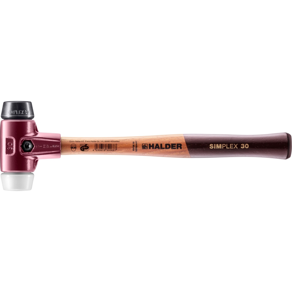 Maillet SIMPLEX avec boîtier en fonte malléable et manche en bois diam 30 caoutchouc - HALDER - 3027.030