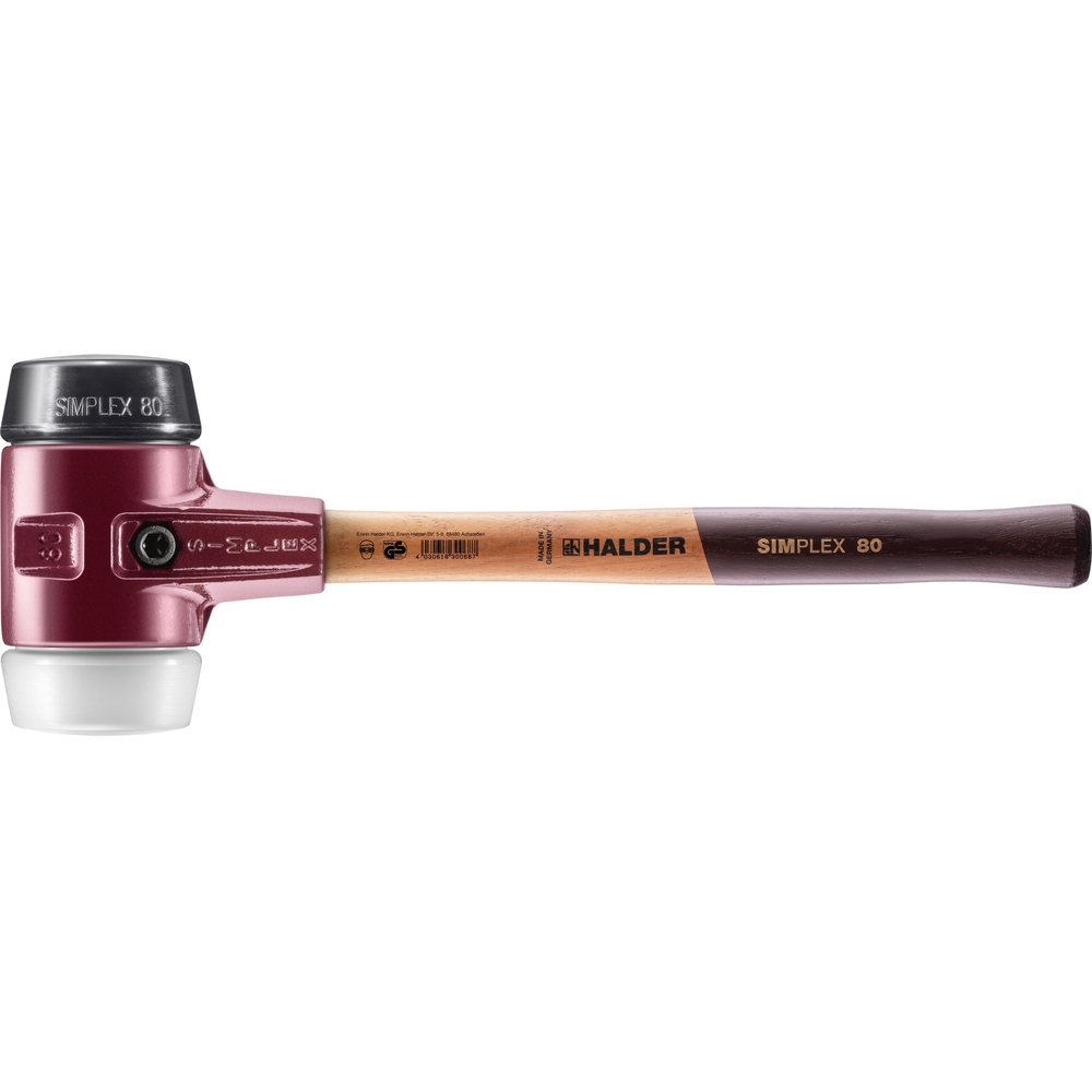 Maillet SIMPLEX boîtier fonte malléable manche bois diam 80 caoutchouc chargé superplastique - HALDER - 3027.080