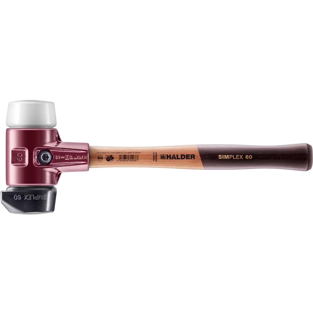 Maillet SIMPLEX boîtier en fonte malléable et manche en bois diam 60 caoutchouc Superplastque rond - HALDER - 3027.260