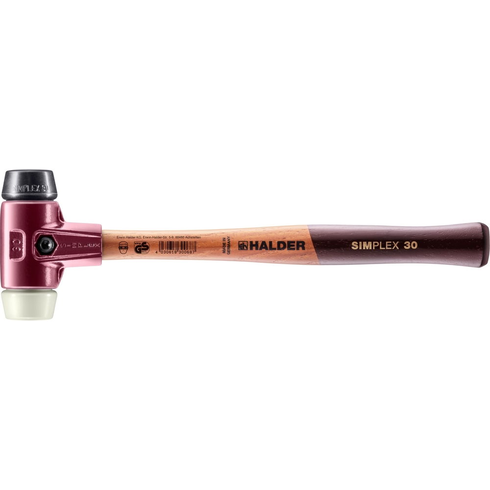 Maillet SIMPLEX avec boîtier en fonte malléable et manche en bois diam 30 caoutchouc chargé nylon - HALDER - 3028.030