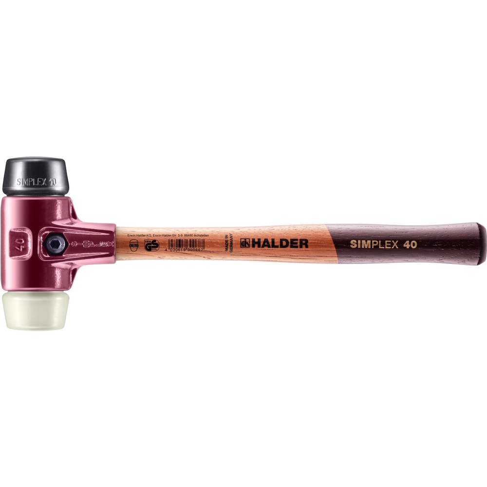 Maillet SIMPLEX avec boîtier en fonte malléable et manche en bois diam 40 caoutchouc chargé nylon - HALDER - 3028.040