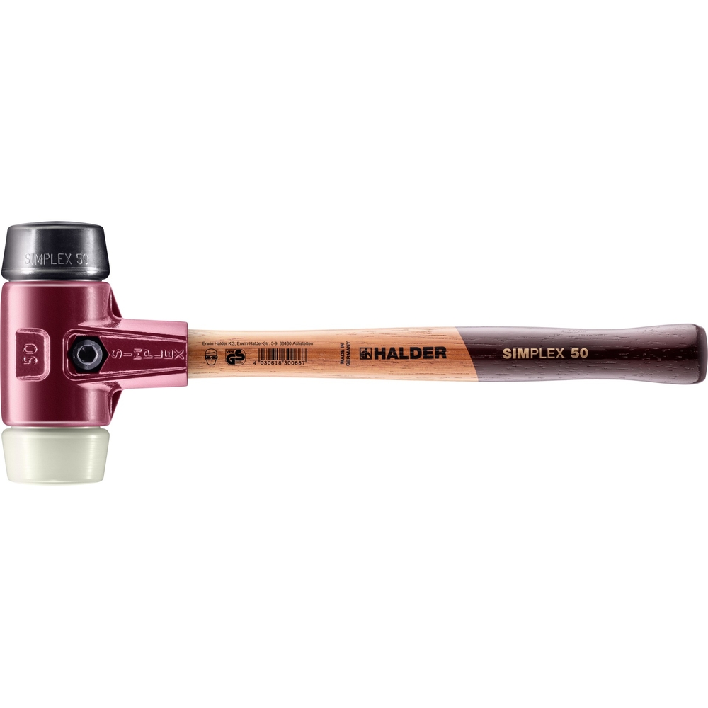 Maillet SIMPLEX avec boîtier en fonte malléable et manche en bois diam 50 caoutchouc chargé nylon - HALDER - 3028.050