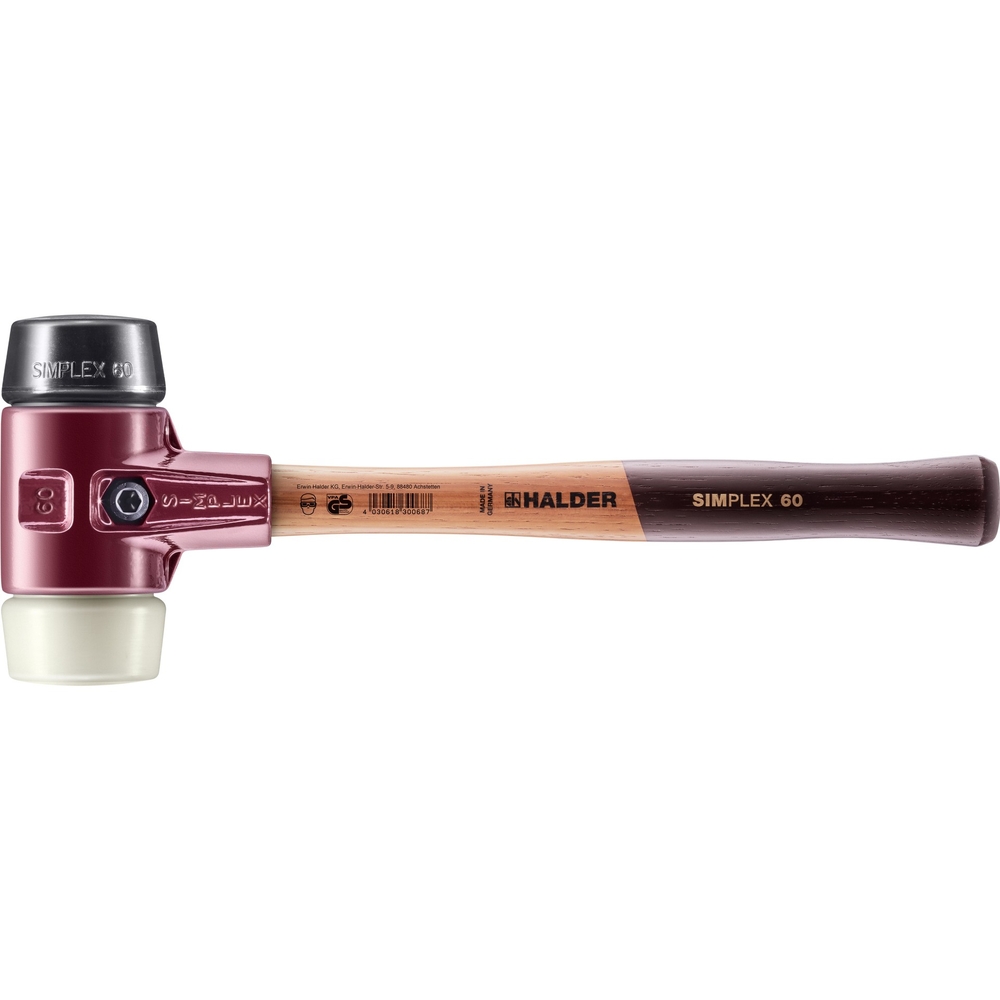Maillet SIMPLEX avec boîtier en fonte malléable et manche en bois diam 60 caoutchouc chargé nylon - HALDER - 3028.060