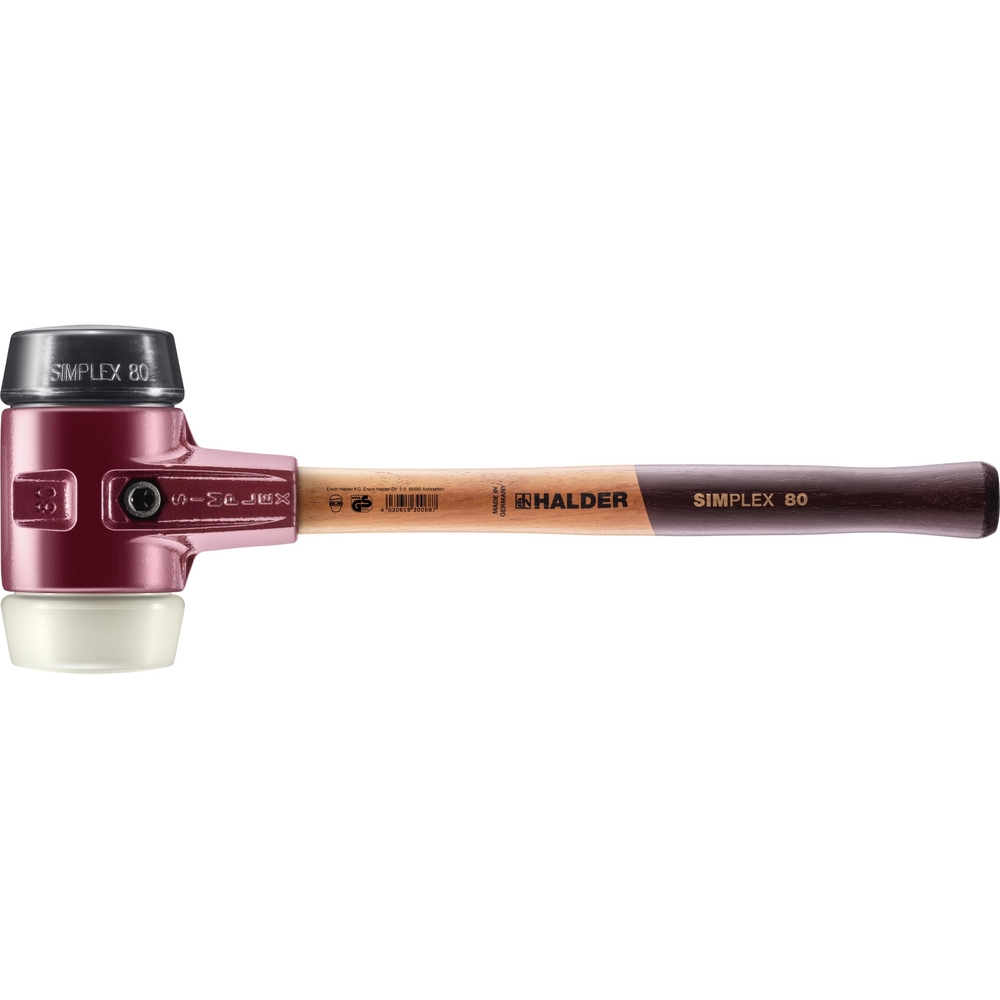Maillet SIMPLEX avec boîtier en fonte malléable et manche en bois diam 80 caoutchouc chargé nylon - HALDER - 3028.080
