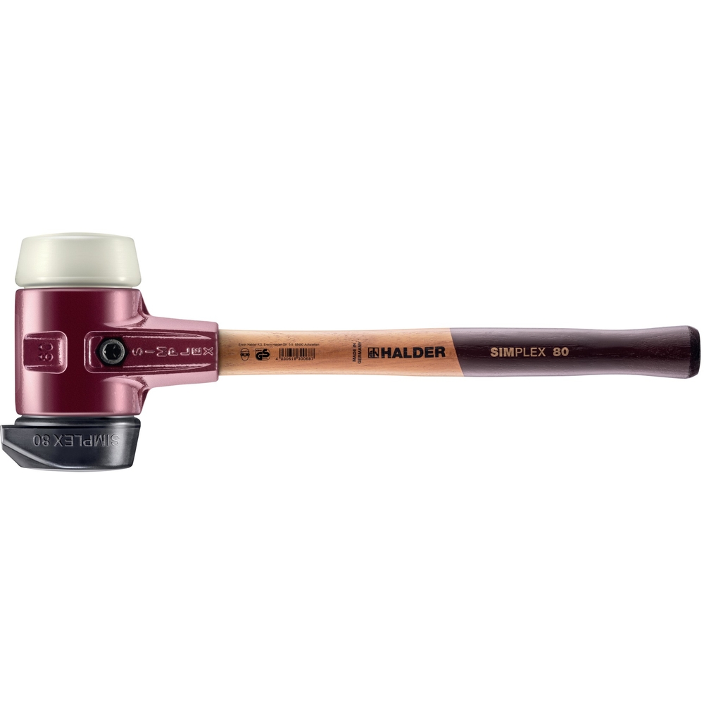 Maillet SIMPLEX boîtier fonte malléable manche bois diam 80 caoutchouc pied intégré nylon - HALDER - 3028.280