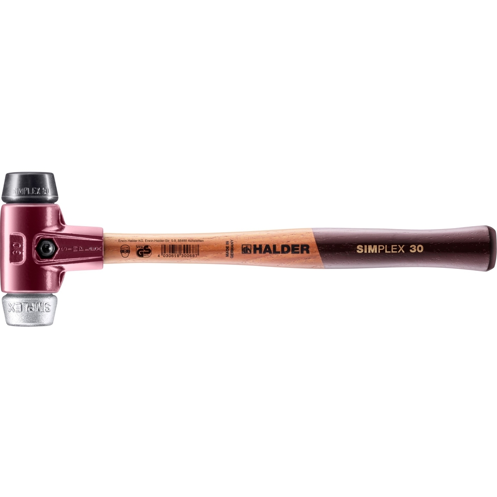 Maillet SIMPLEX avec boîtier en fonte malléable et manche en bois diam 30 caoutchouc chargé métal doux - HALDER - 3029.030
