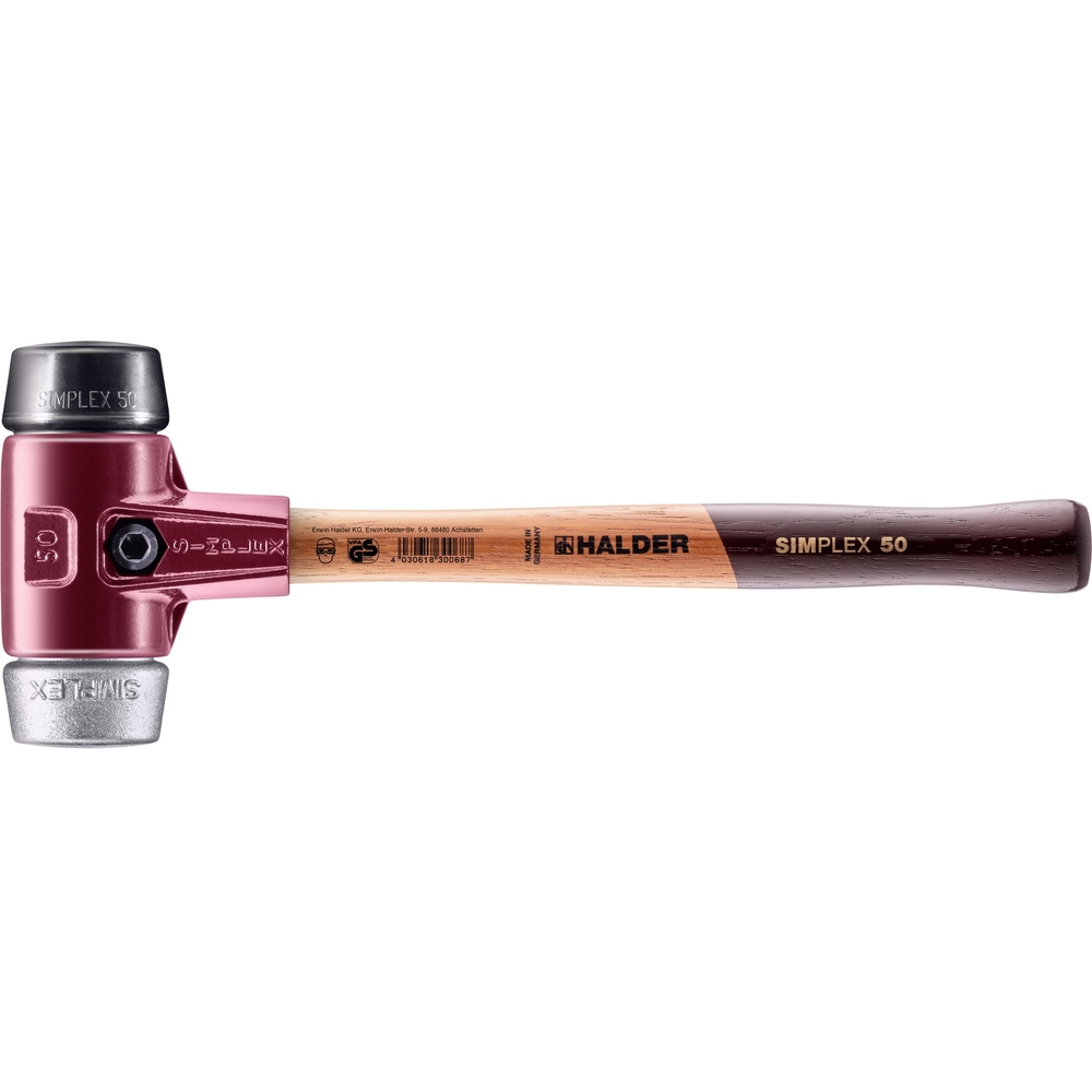 Maillet SIMPLEX avec boîtier en fonte malléable et manche en bois diam 50 caoutchouc chargé métal doux - HALDER - 3029.050
