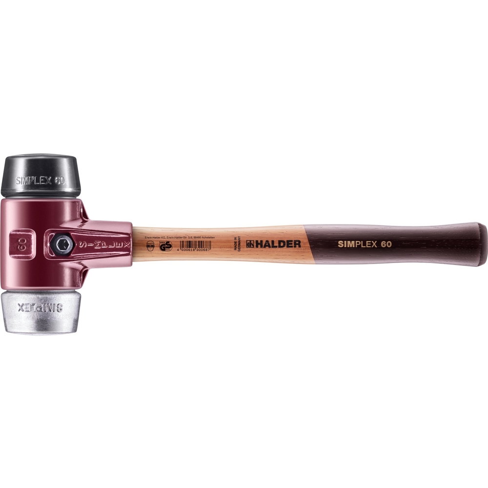 Maillet SIMPLEX avec boîtier en fonte malléable et manche en bois diam 60 caoutchouc chargé métal doux - HALDER - 3029.060