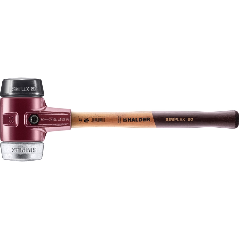 Maillet SIMPLEX avec boîtier en fonte malléable et manche en bois diam 80 caoutchouc chargé métal doux - HALDER - 3029.080