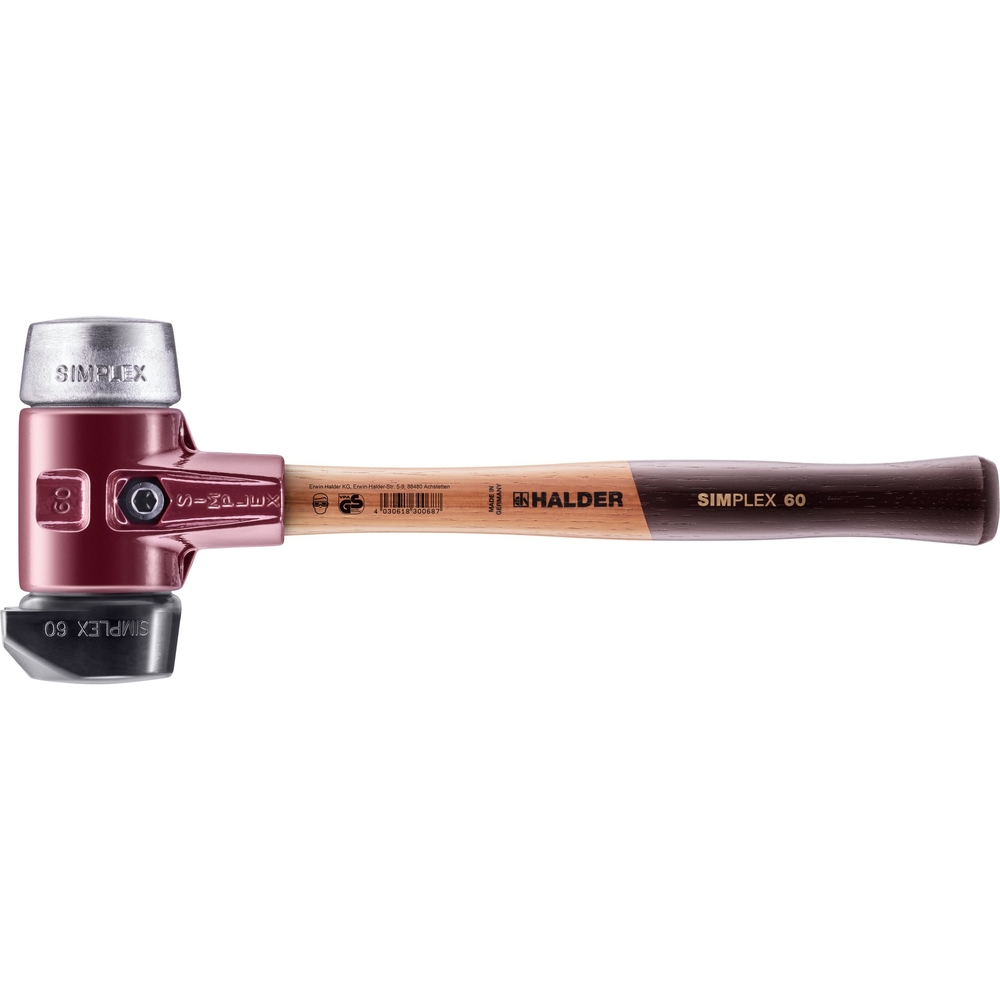 Maillet SIMPLEX boîtier en fonte malléable et manche en bois diam 60 caoutchouc pied intégré rond - HALDER - 3029.260