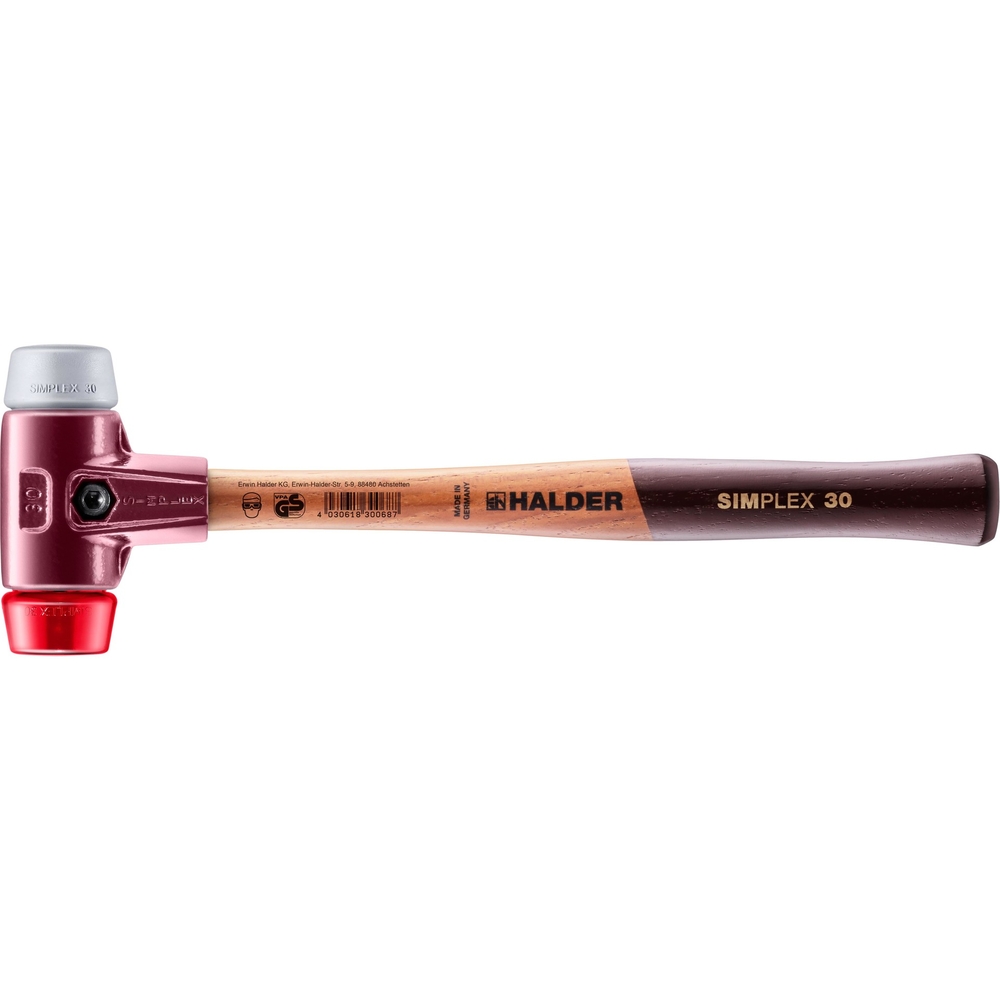 Maillet SIMPLEX avec boîtier en fonte malléable et manche en bois diam 30 TPE moyen plastique - HALDER - 3036.030