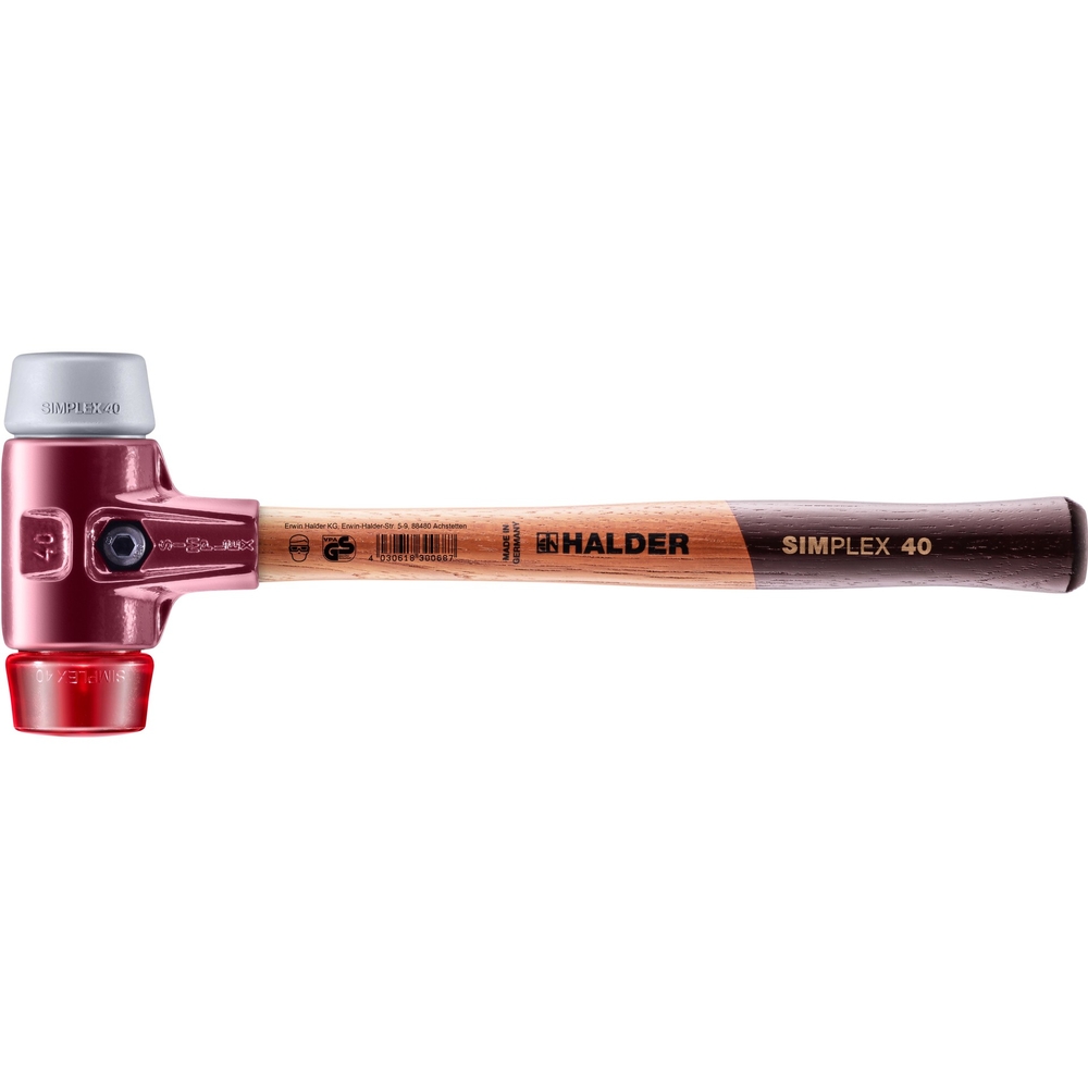 Maillet SIMPLEX avec boîtier en fonte malléable et manche en bois diam 40 TPE moyen plastique - HALDER - 3036.040
