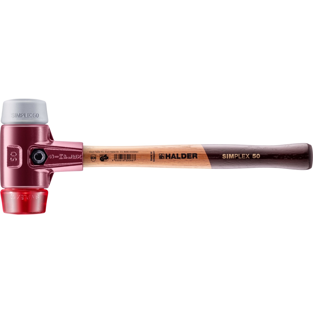 Maillet SIMPLEX avec boîtier en fonte malléable et manche en bois diam 50 TPE moyen plastique - HALDER - 3036.050