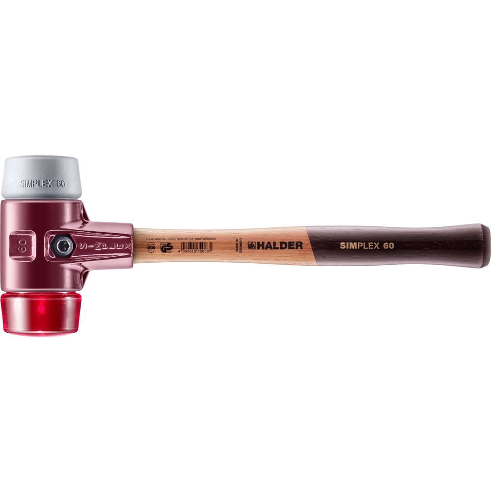 Maillet SIMPLEX avec boîtier en fonte malléable et manche en bois diam 60 TPE moyen plastique - HALDER - 3036.060