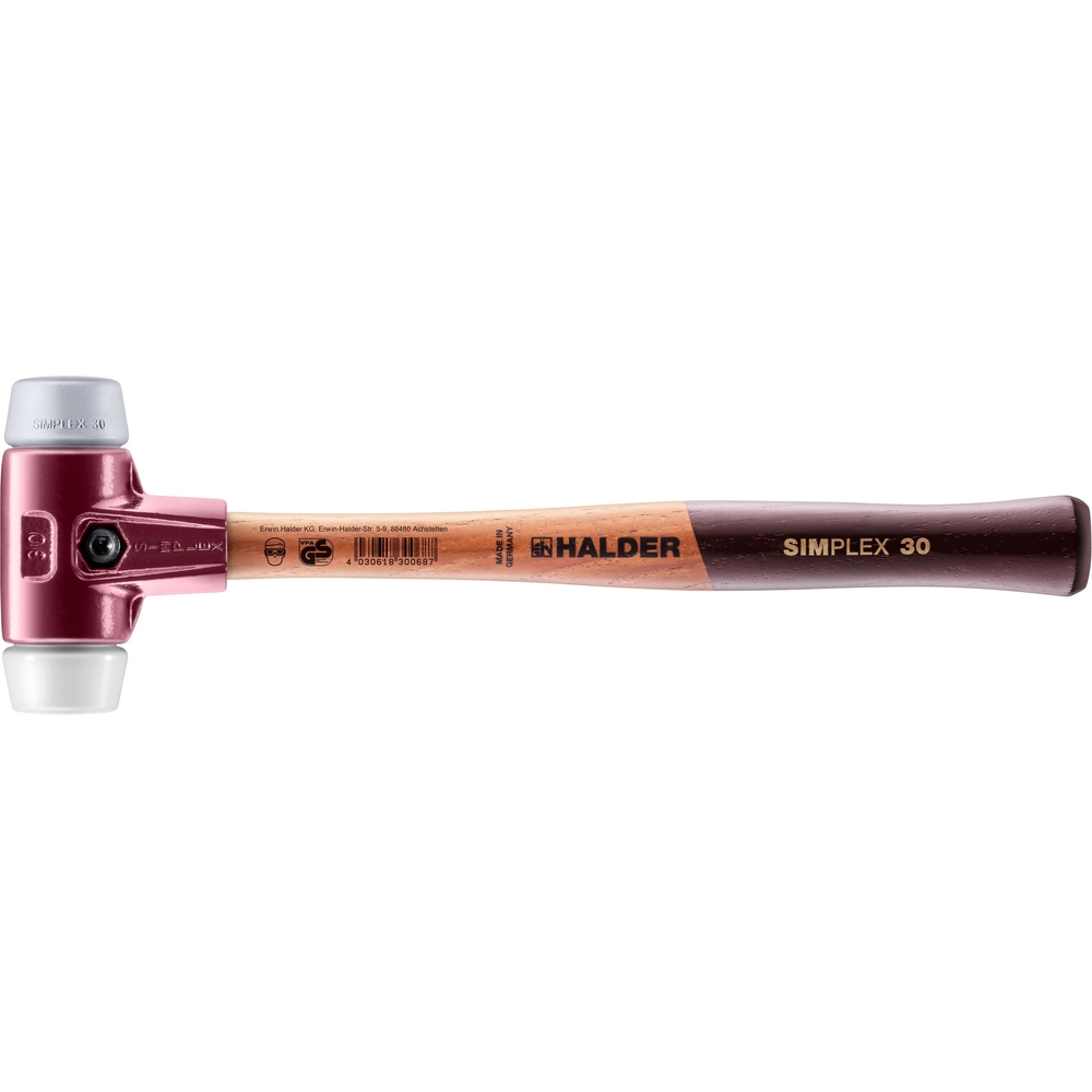 Maillet SIMPLEX avec boîtier en fonte malléable et manche en bois diam 30 TPE moyen superplastique - HALDER - 3037.030