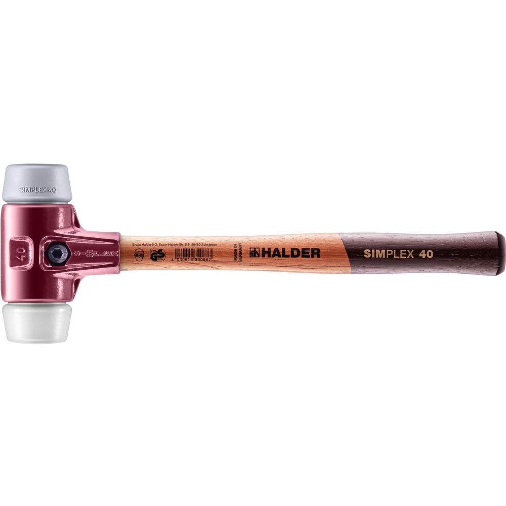 Maillet SIMPLEX avec boîtier en fonte malléable et manche en bois diam 40 TPE moyen superplastique - HALDER - 3037.040