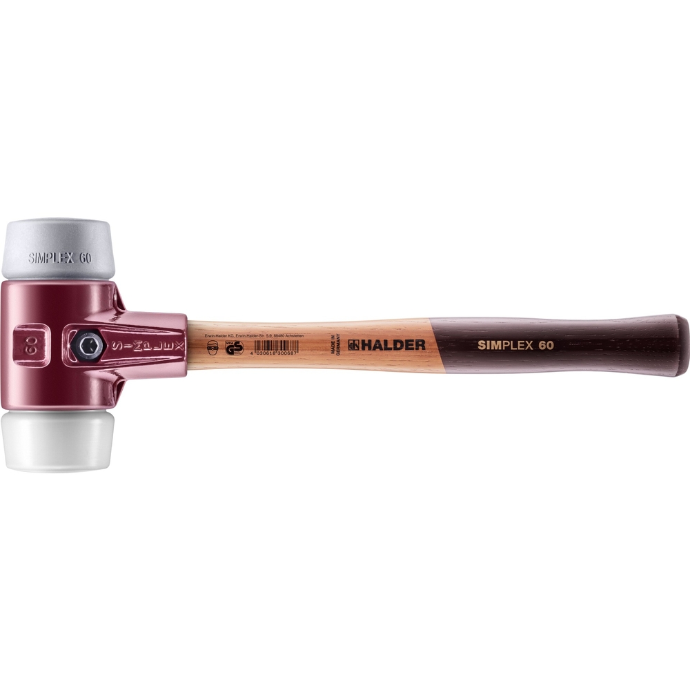 Maillet SIMPLEX avec boîtier en fonte malléable et manche en bois diam 60 TPE moyen superplastique - HALDER - 3037.060