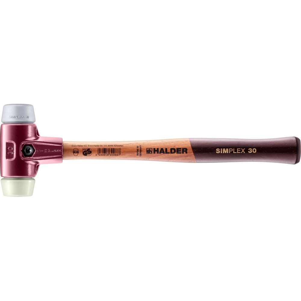 Maillet SIMPLEX avec boîtier en fonte malléable et manche en bois diam 30 TPE moyen nylon - HALDER - 3038.030