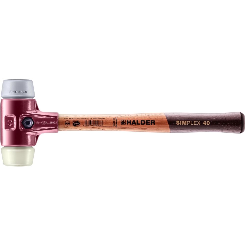 Maillet SIMPLEX avec boîtier en fonte malléable et manche en bois diam 40 TPE moyen nylon - HALDER - 3038.040