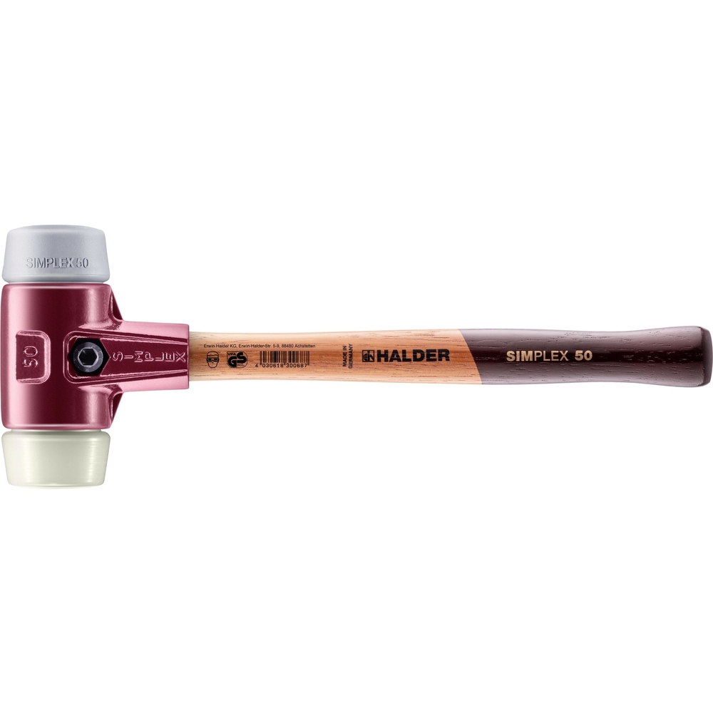 Maillet SIMPLEX avec boîtier en fonte malléable et manche en bois diam 50 TPE moyen nylon - HALDER - 3038.050