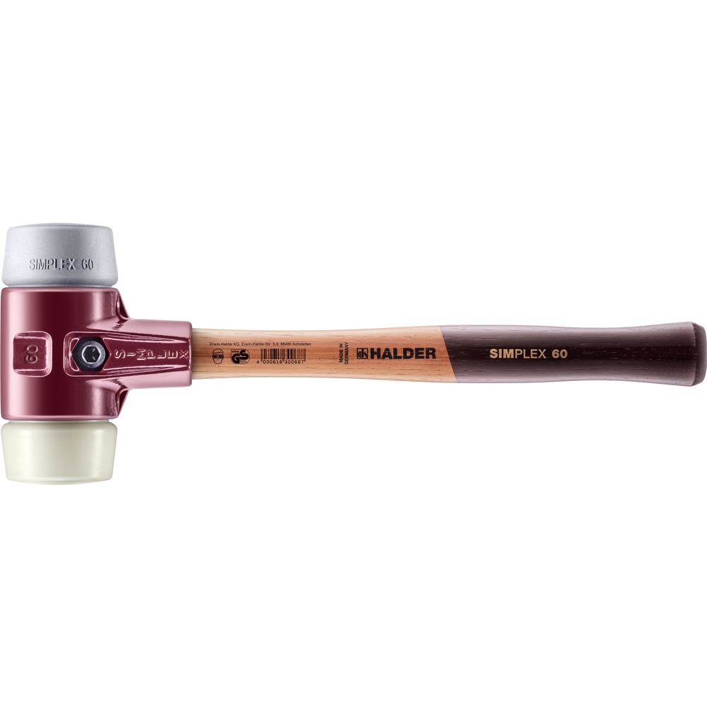 Maillet SIMPLEX avec boîtier en fonte malléable et manche en bois diam 60 TPE moyen nylon - HALDER - 3038.060