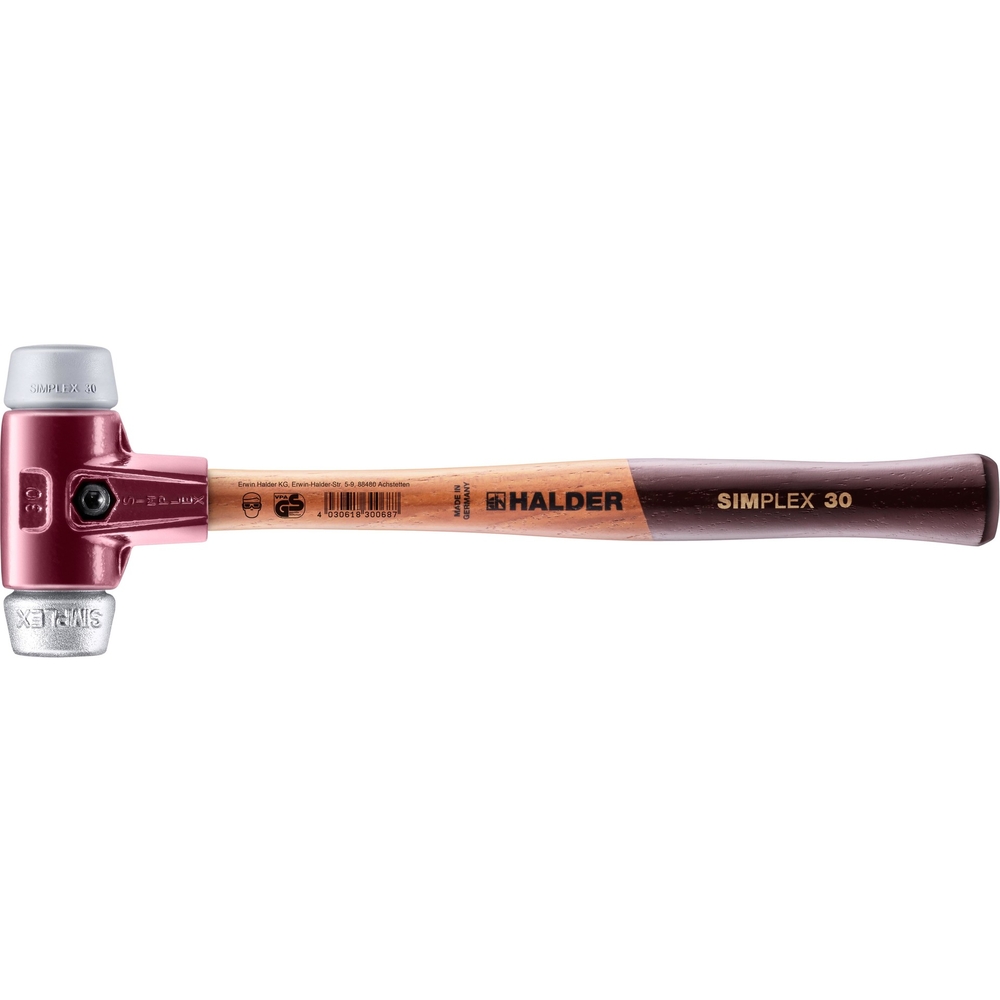 Maillet SIMPLEX avec boîtier en fonte malléable et manche en bois diam 30 TPE moyen métal doux - HALDER - 3039.030