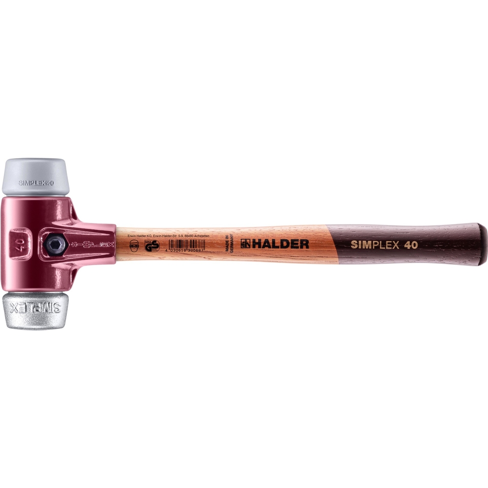 Maillet SIMPLEX avec boîtier en fonte malléable et manche en bois diam 40 TPE moyen métal doux - HALDER - 3039.040