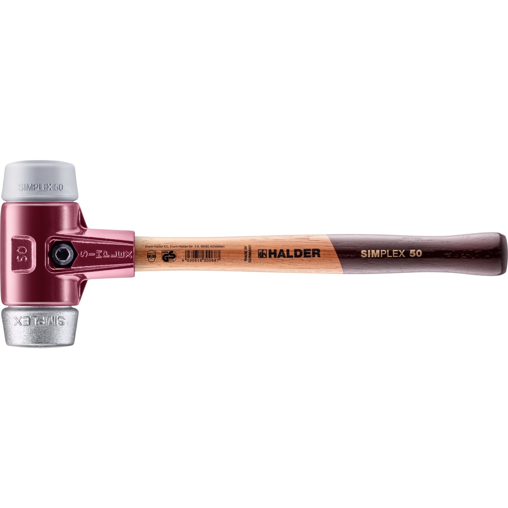 Maillet SIMPLEX avec boîtier en fonte malléable et manche en bois diam 50 TPE moyen métal doux - HALDER - 3039.050