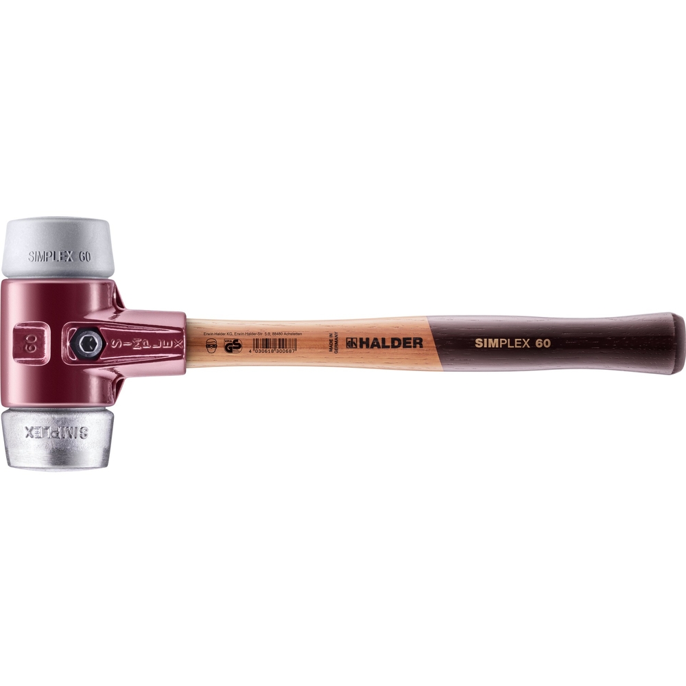 Maillet SIMPLEX avec boîtier en fonte malléable et manche en bois diam 60 TPE moyen métal doux - HALDER - 3039.060