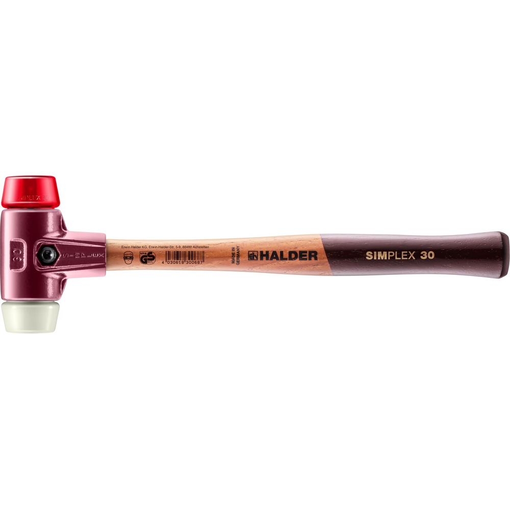 Maillet SIMPLEX avec boîtier en fonte malléable et manche en bois diam 30 plastique nylon - HALDER - 3068.030