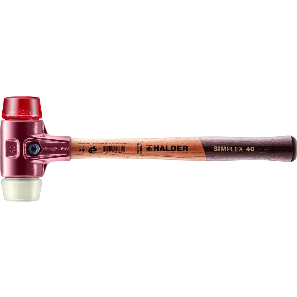 Maillet SIMPLEX avec boîtier en fonte malléable et manche en bois diam 40 plastique nylon - HALDER - 3068.040