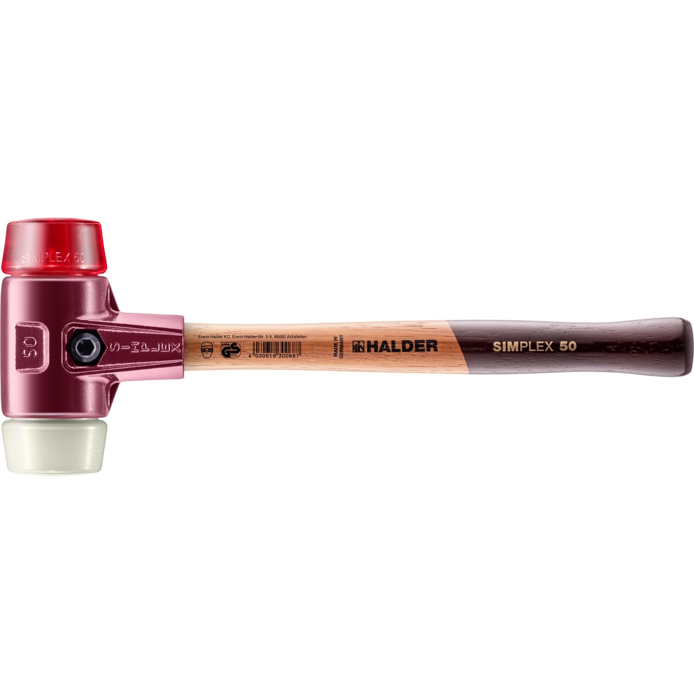 Maillet SIMPLEX avec boîtier en fonte malléable et manche en bois diam 50 plastique nylon - HALDER - 3068.050