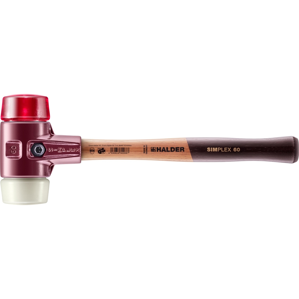 Maillet SIMPLEX avec boîtier en fonte malléable et manche en bois diam 60 plastique nylon - HALDER - 3068.060