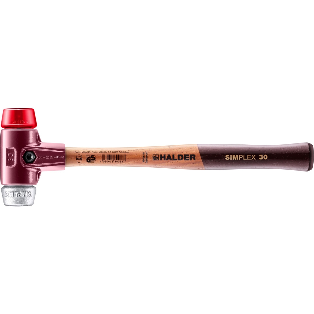 Maillet SIMPLEX avec boîtier en fonte malléable et manche en bois diam 30 plastique métal doux - HALDER - 3069.030