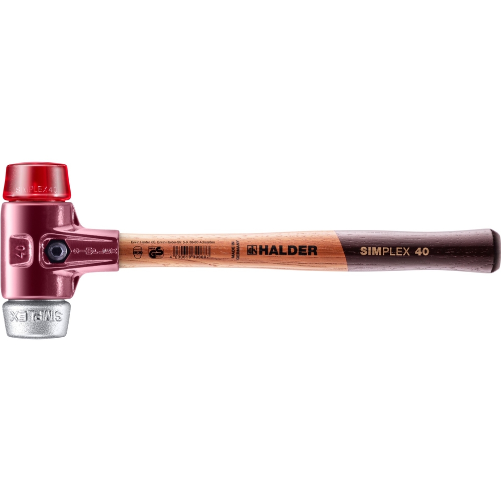 Maillet SIMPLEX avec boîtier en fonte malléable et manche en bois diam 40 plastique métal doux - HALDER - 3069.040