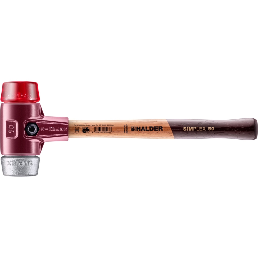 Maillet SIMPLEX avec boîtier en fonte malléable et manche en bois diam 50 plastique métal doux - HALDER - 3069.050